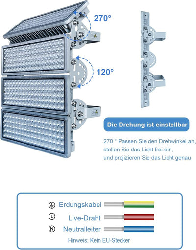 Rugging LED Strahler Flutlichter LED 400W 40000lm Superhell Strahler Aussen Flutlichtstrahler 6500K