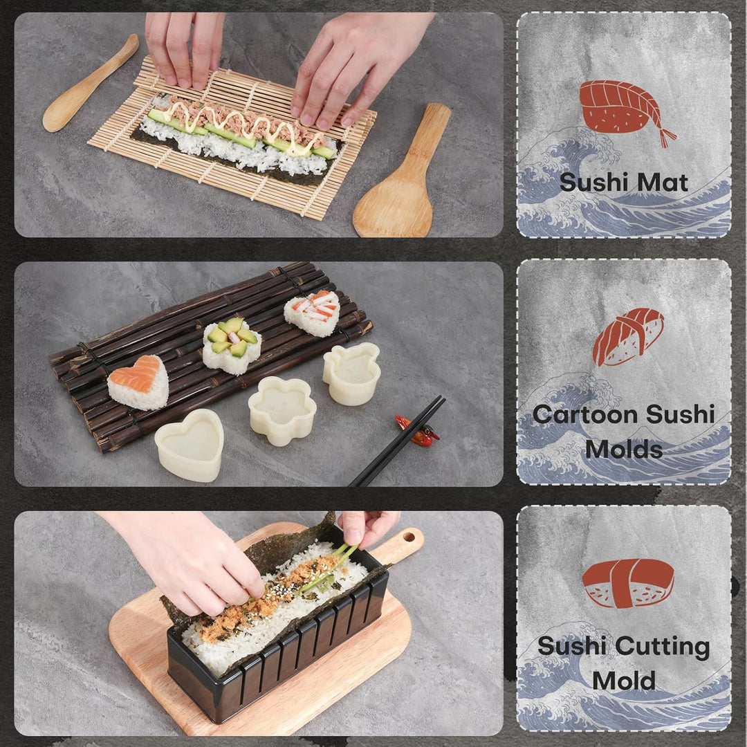 Sushi-Macher Kit, 33-tlg. Sushi-Set für Anfänger inkl. Sushi-Roller, Sushi-Schneideform, Reisball-Fo