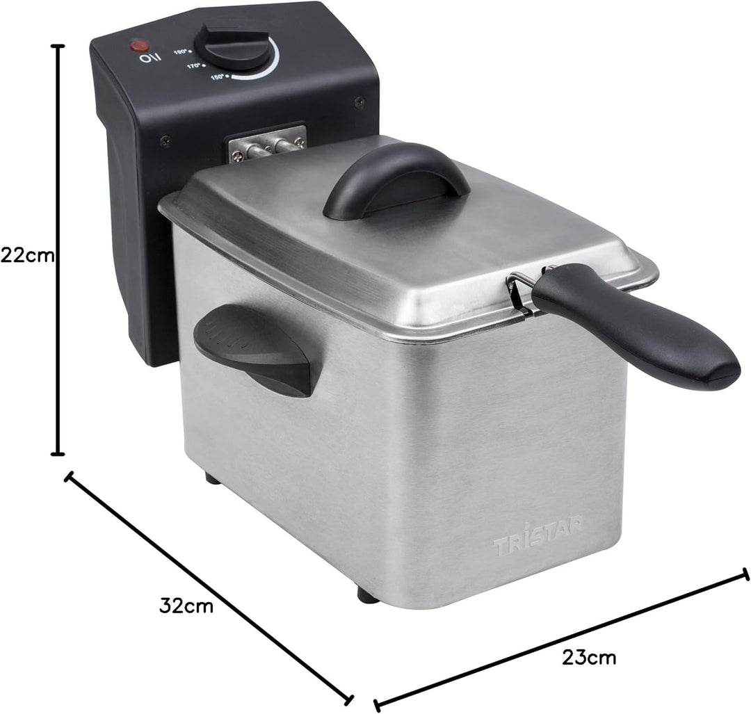 Tristar Edelstahl Fritteuse - mit 2 Liter Fassungsvermögen, Kaltzonefunktion und einstellbarem Therm