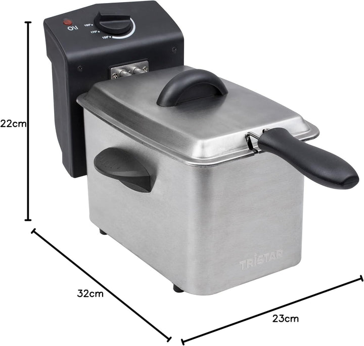 Tristar Edelstahl Fritteuse - mit 2 Liter Fassungsvermögen, Kaltzonefunktion und einstellbarem Therm