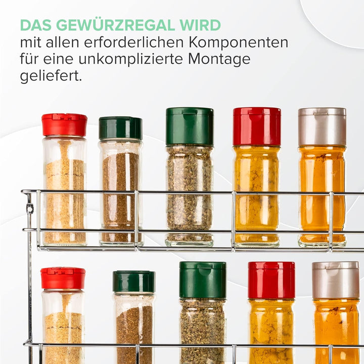 Copa 4-Etagen Gewürzregal Chrom - Gewürzregal hängend - Wand Spice Rack für 4 x 8 Gewürze - Hängende