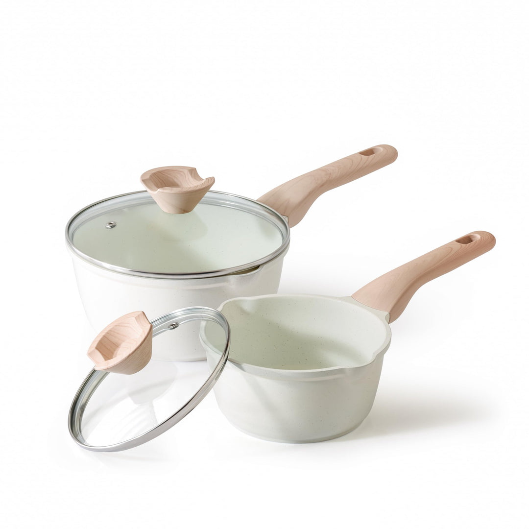 Kordisen Saucenpfannen-Set mit Deckel, 16cm+ 20cm Antihaft-Kochtöpfe mit Ausgiesser, leicht zu reini