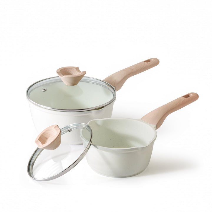 Kordisen Saucenpfannen-Set mit Deckel, 16cm+ 20cm Antihaft-Kochtöpfe mit Ausgiesser, leicht zu reini