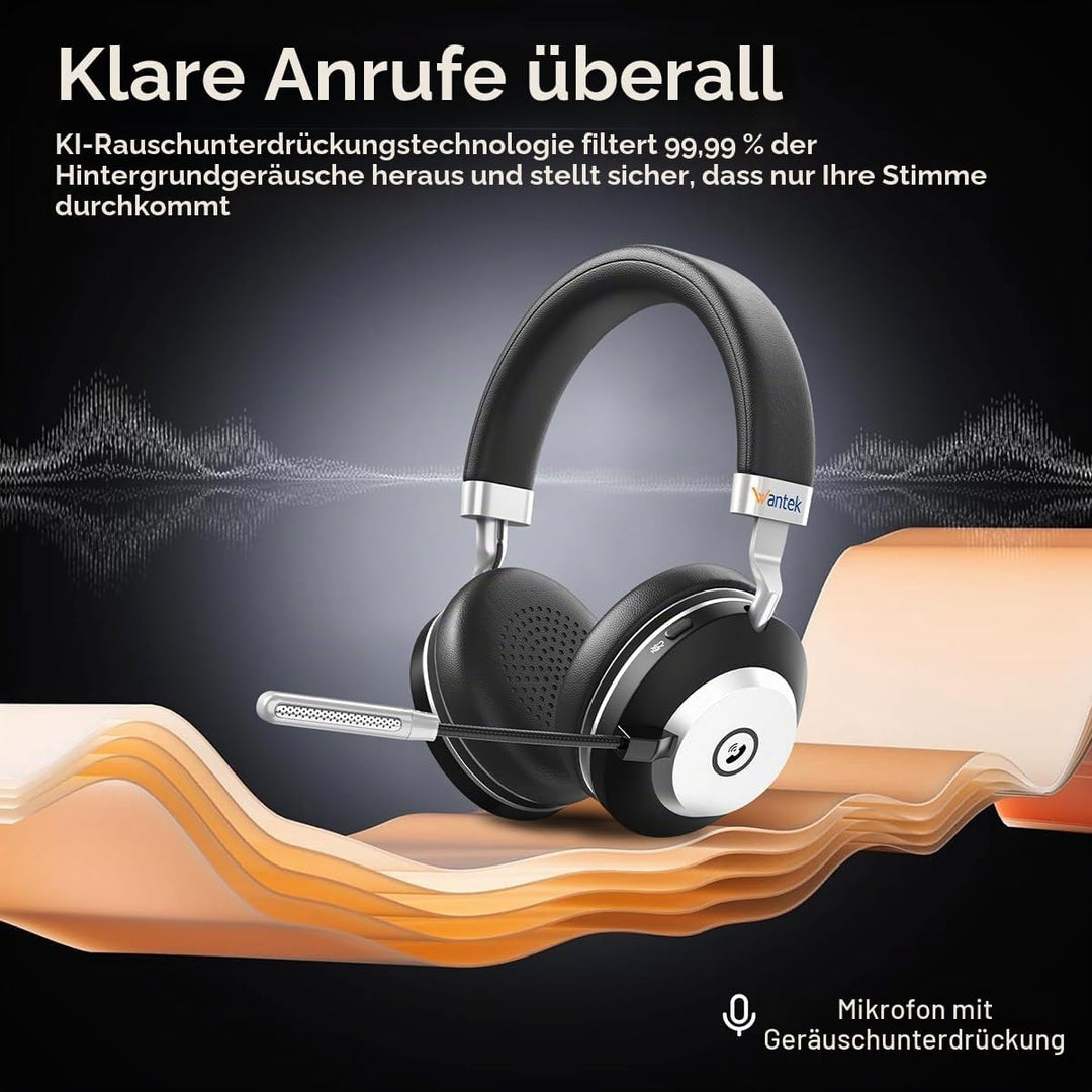 Wantek Kabelloses Headset, Bluetooth Headset mit Mikrofon USB-Dongle, Kabelloses Headset mit Mikrofo