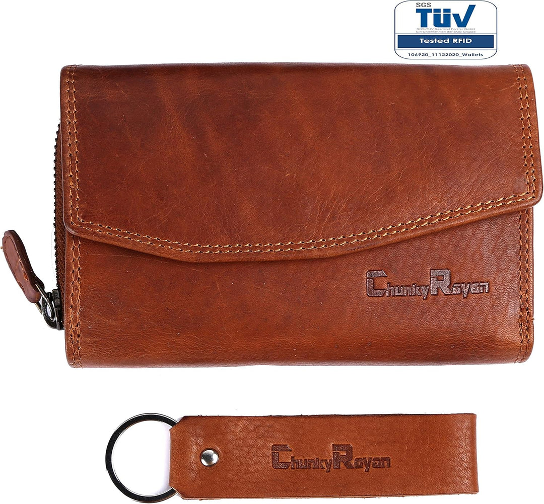 Chunkyrayan Echtleder Damen Geldbörse Hochwertig Vintage RFID Schutz inklusive Leder Schlüsselanhäng