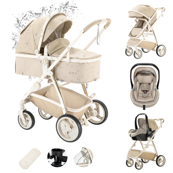 Zkiprm 3-in-1-Kinderwagen, 3-in-1-Reisesystem mit Autositz, mit Regenschutz, Aluminiumrahmen, Stadtw
