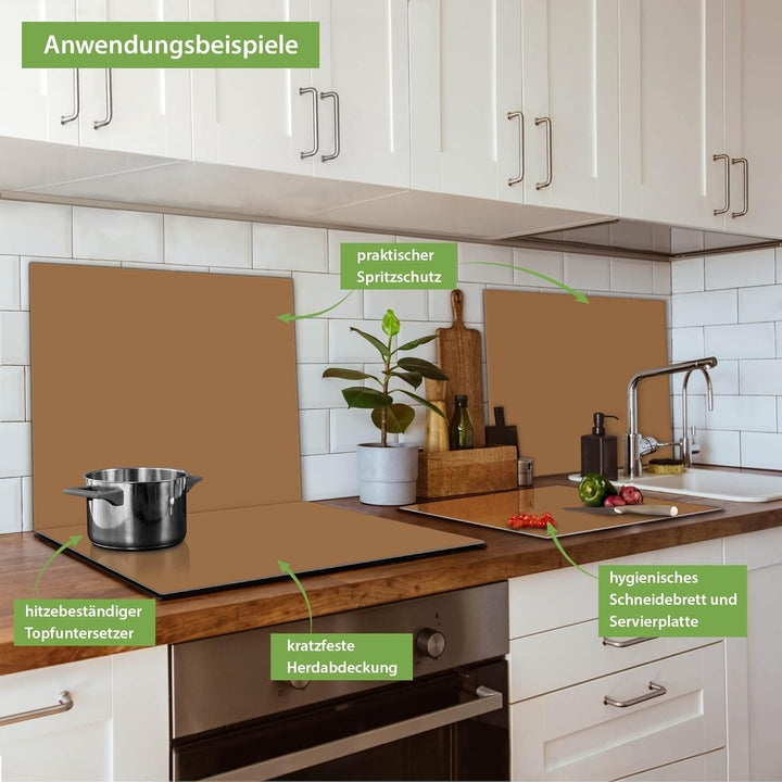banjado® Herdabdeckplatte Glas 1-teilig 60x52 cm/Schneidebrett Herdabdeckung mit Motiv Kupfer Metall