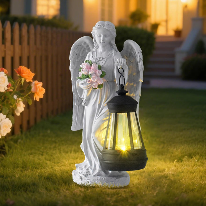 Solar Engel Gartenstatuen,Grablicht Outdoor-Deko,LED Fairy Engel Figur,Fairy Skulptur Deko Rasen,Gee