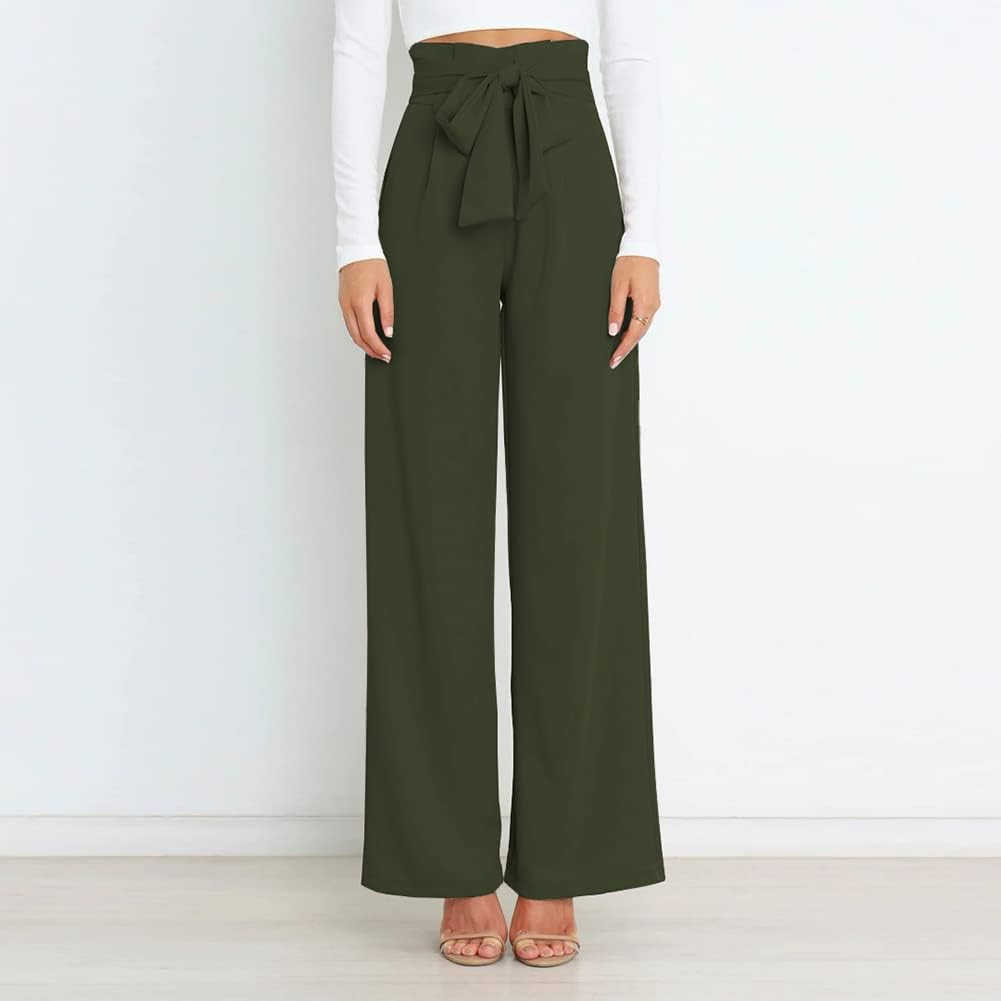 Odizli Damen Elegant High Waist Lang Weite Hose Sommer Business Festlich Anzughose mit Gürtel L Arme