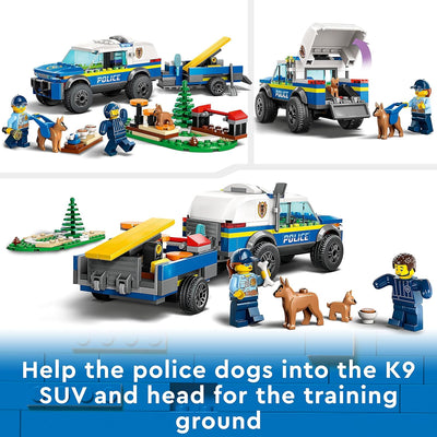 LEGO City Polizeistation mit Polizeiauto, Müllauto und Hubschrauber & City Mobiles Polizeihunde-Trai