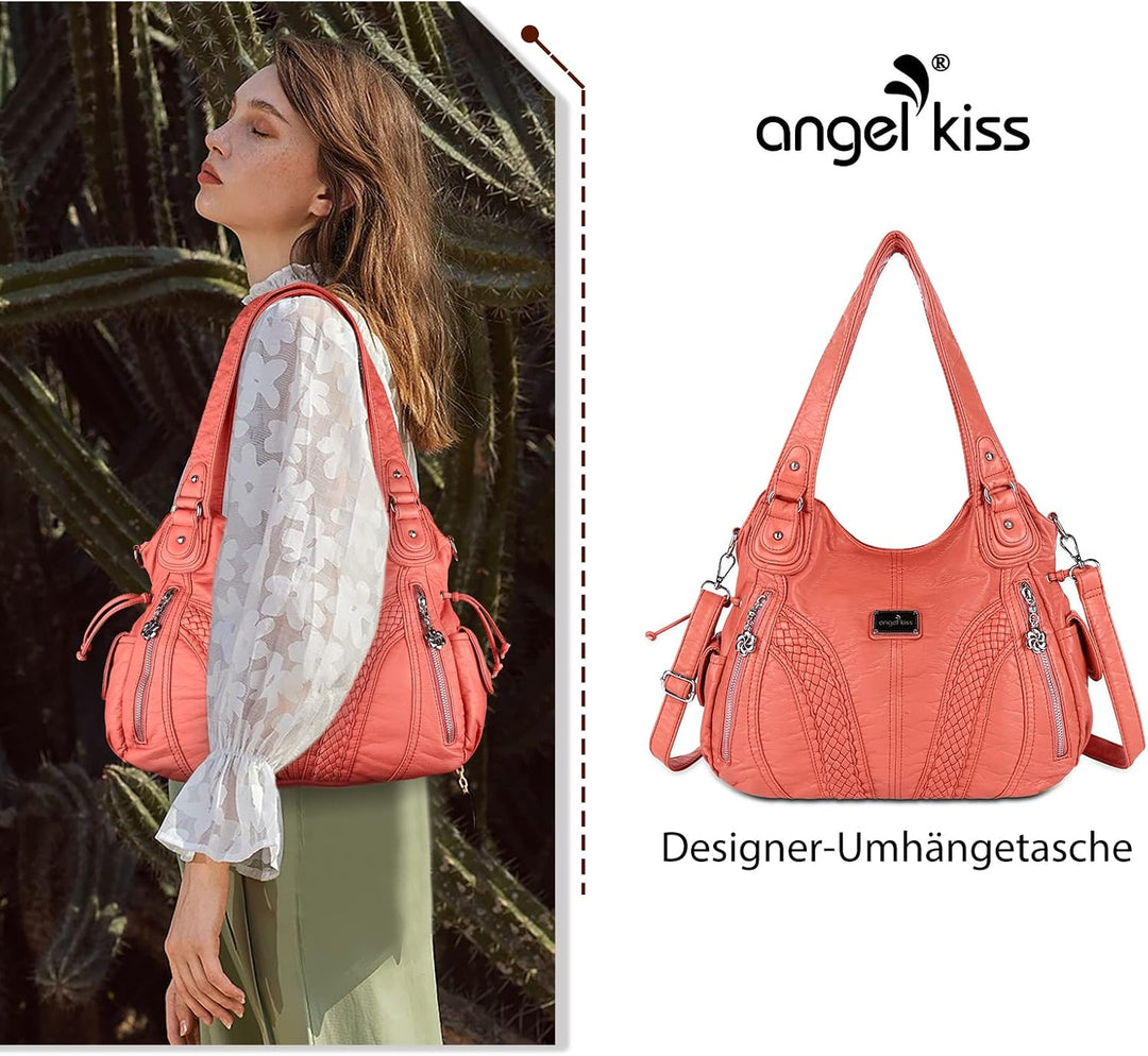 angel kiss Handtasche Damen Schultertasche Multifunktionale Umhängetaschen Wasserdicht PU Veganes Le