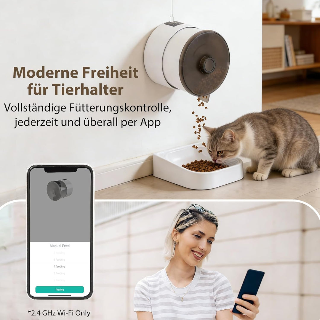 Futterautomat Katze 3.5L,Automatischer Futterspender mit 2.4G WiFi Timer für Trockenfutter,1-6 Mahlz