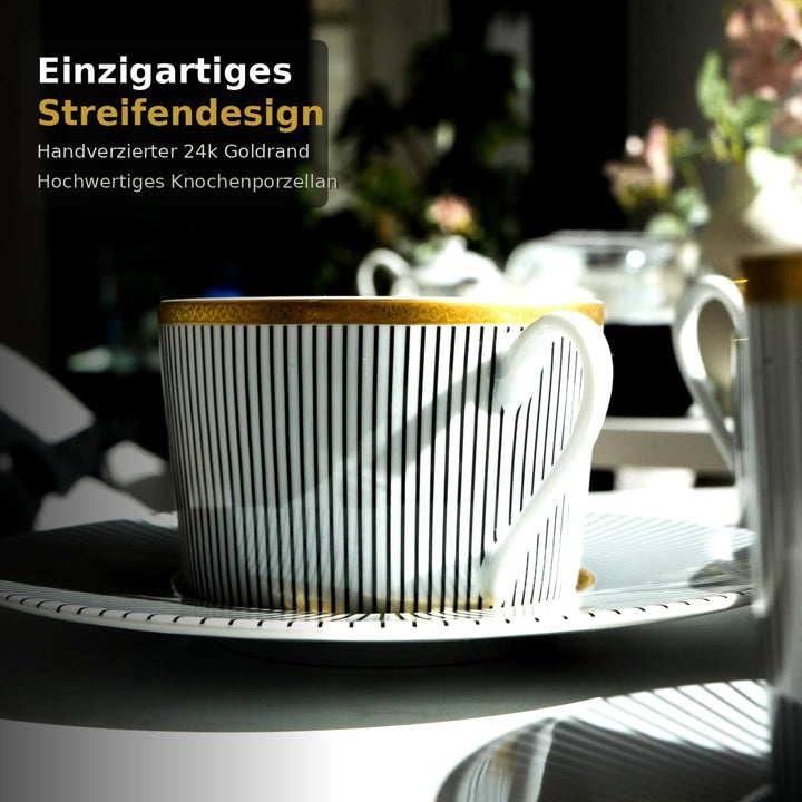 Knochenporzellan Teeservice 14-teilig für 6 Personen – Teekanne, Tassen &amp; Untertassen, Zuckerbox mit