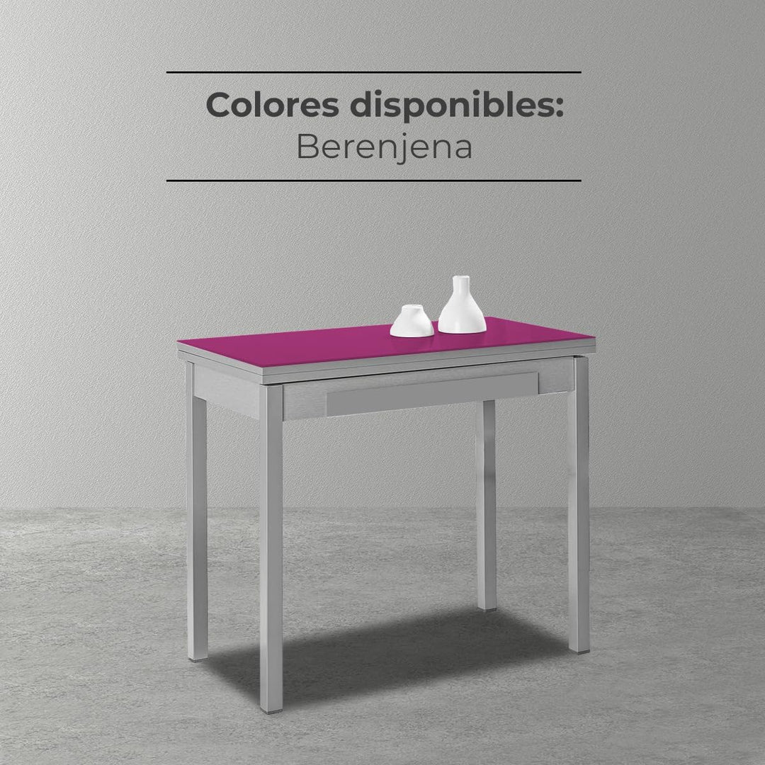 ASTIMESA - Küchentisch mit Schublade - Tisch mit Glasplatte in Aubergine - Minimalistisch - Gestell