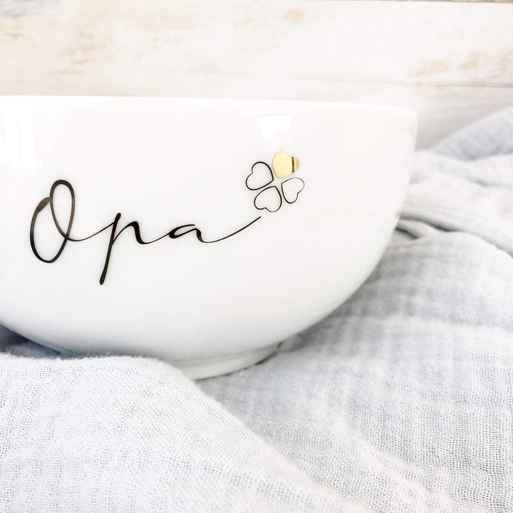 mintkind® Geschirr Set Lieblingsopa – Tasse, Teller &amp; Schale in weiss