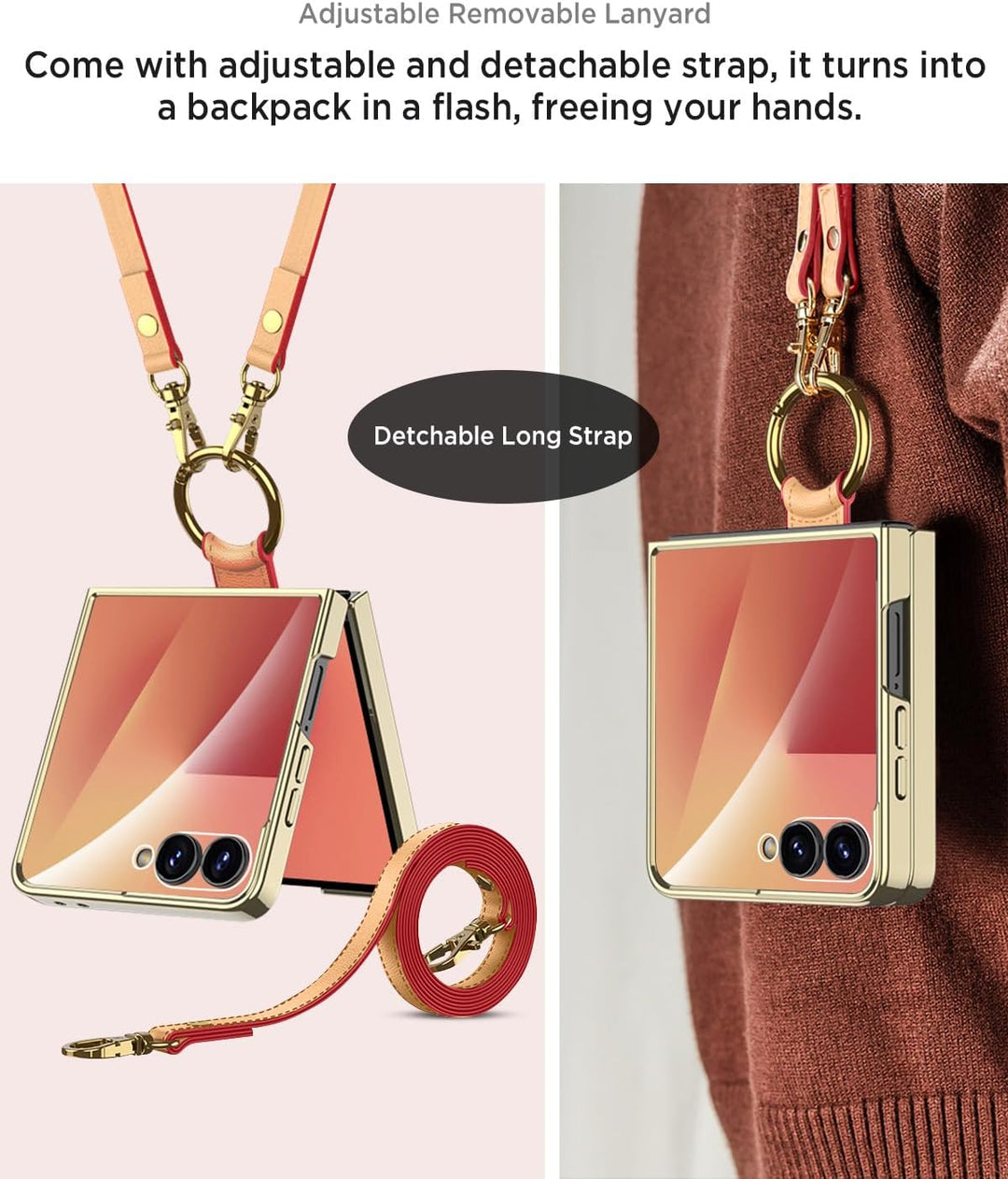 Miimall Lederhülle Kompatibel mit Samsung Galaxy Z Flip 7 Hülle mit Band+Ring Ständer [HD Displaysch