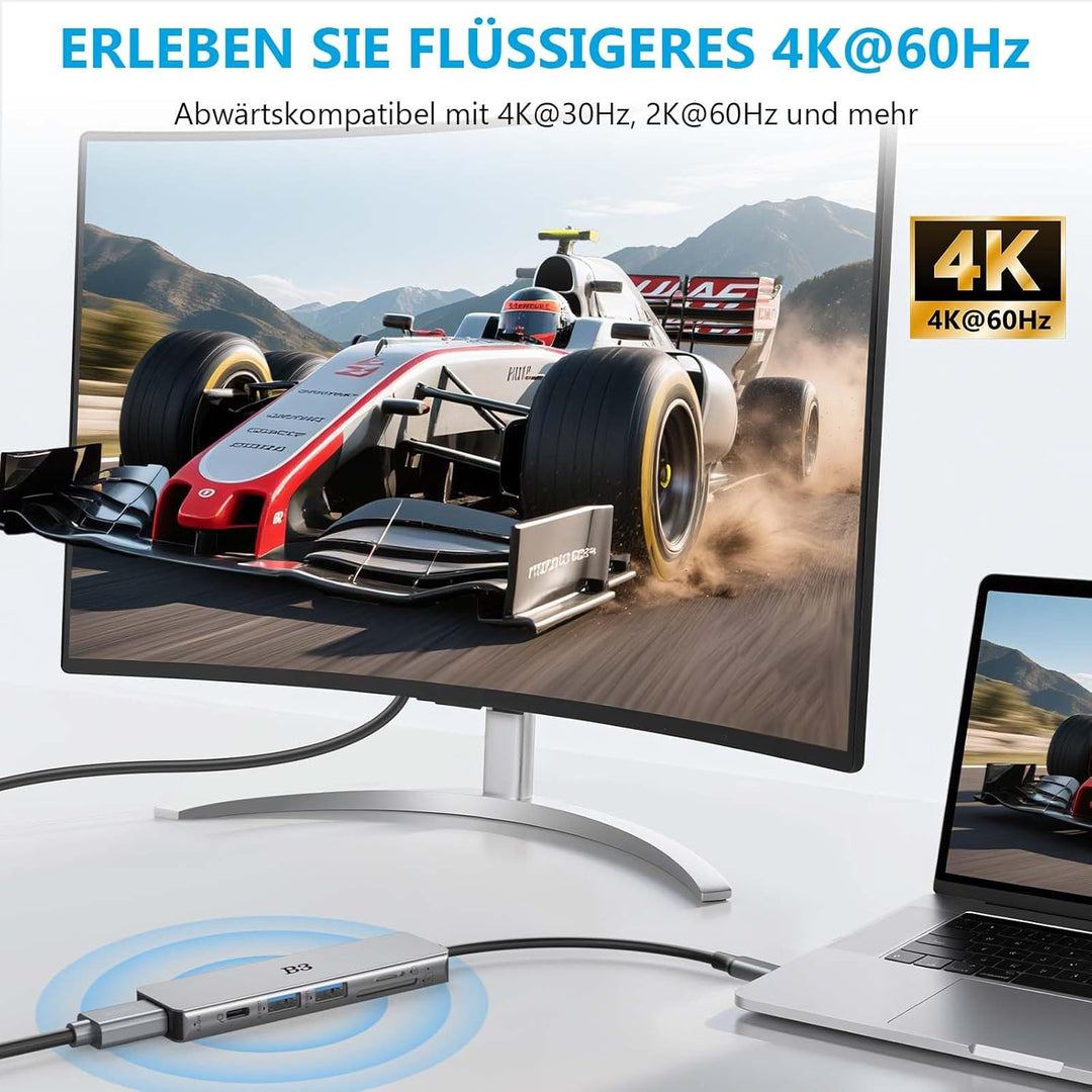 USB C Hub 6-in-1 Multiport-Adapter mit 4K@60Hz HDMI, 100W PD, 2 USB-A-Datenports, SD/TF-Kartenleser
