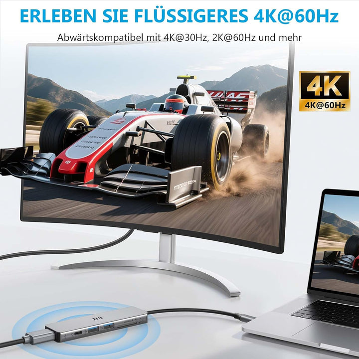 USB C Hub 6-in-1 Multiport-Adapter mit 4K@60Hz HDMI, 100W PD, 2 USB-A-Datenports, SD/TF-Kartenleser