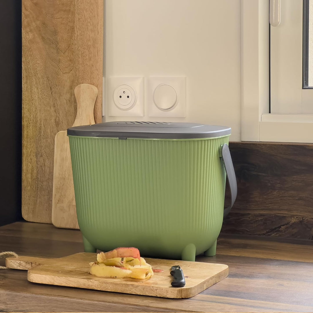 EDA - 10 Liter Komposteimer mit Kohlefilter - XXL Öffnung - Geruchsfilter - Modernes Design - Kaktus
