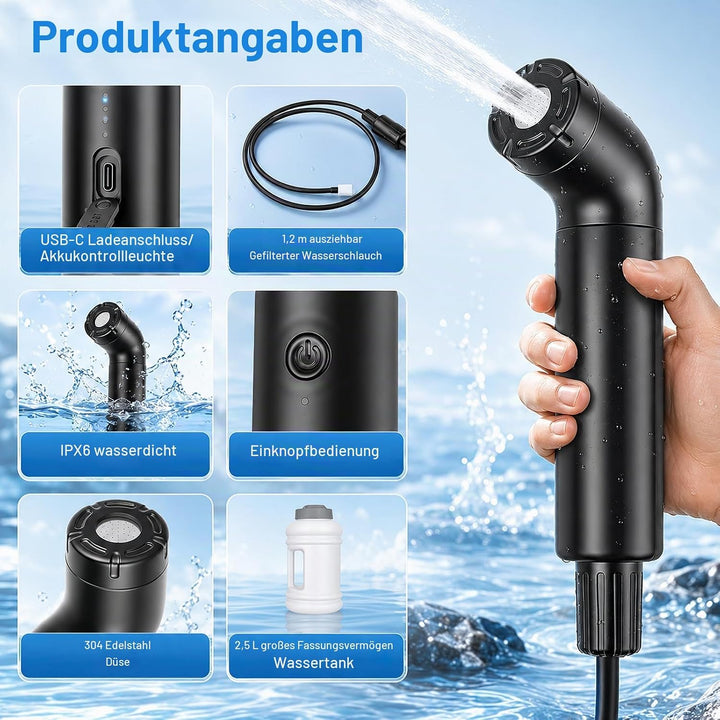 Bidet Po Dusche, 2.5L Elektrisch Peri Bottle Podusche Tragbares Reisen Camping 3 Wasserfluss-Modi Ba