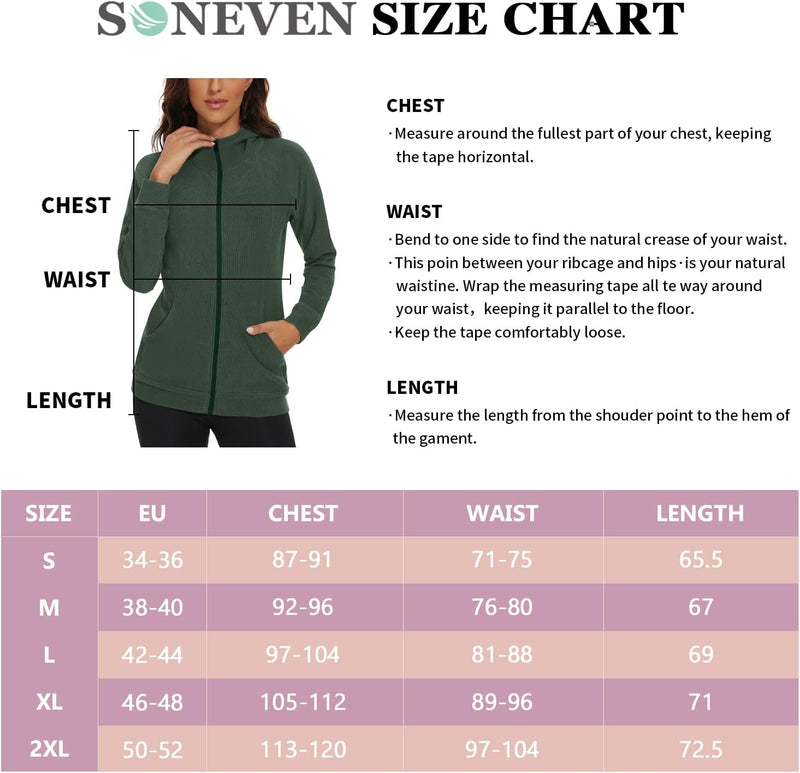 Soneven Damen Fleecejacke,Sweatjacke Mit Kapuze Mit Fleece Reissverschluss Hoodie Kapuzenjacke Langa