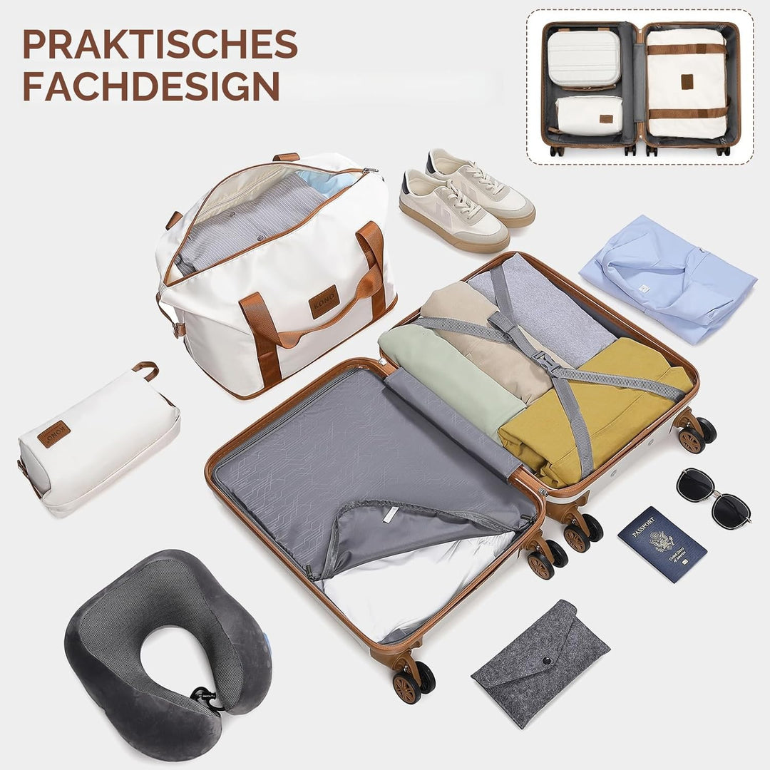 KONO Reisekoffer Set Gepäcksets 4 Teilig Kofferset, 55cm Handgepäck mit Beautycase Kosmetikkoffe mit
