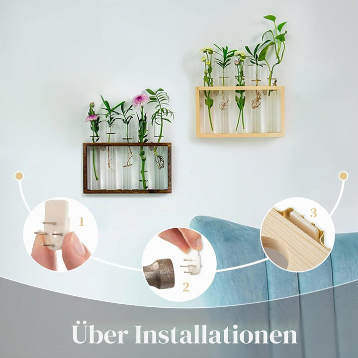 Modern Blumenvase Kleine Vasen Deko Set Vintage Glas Reagenzgläser Für Blumen Mit Ständer Holz Propa