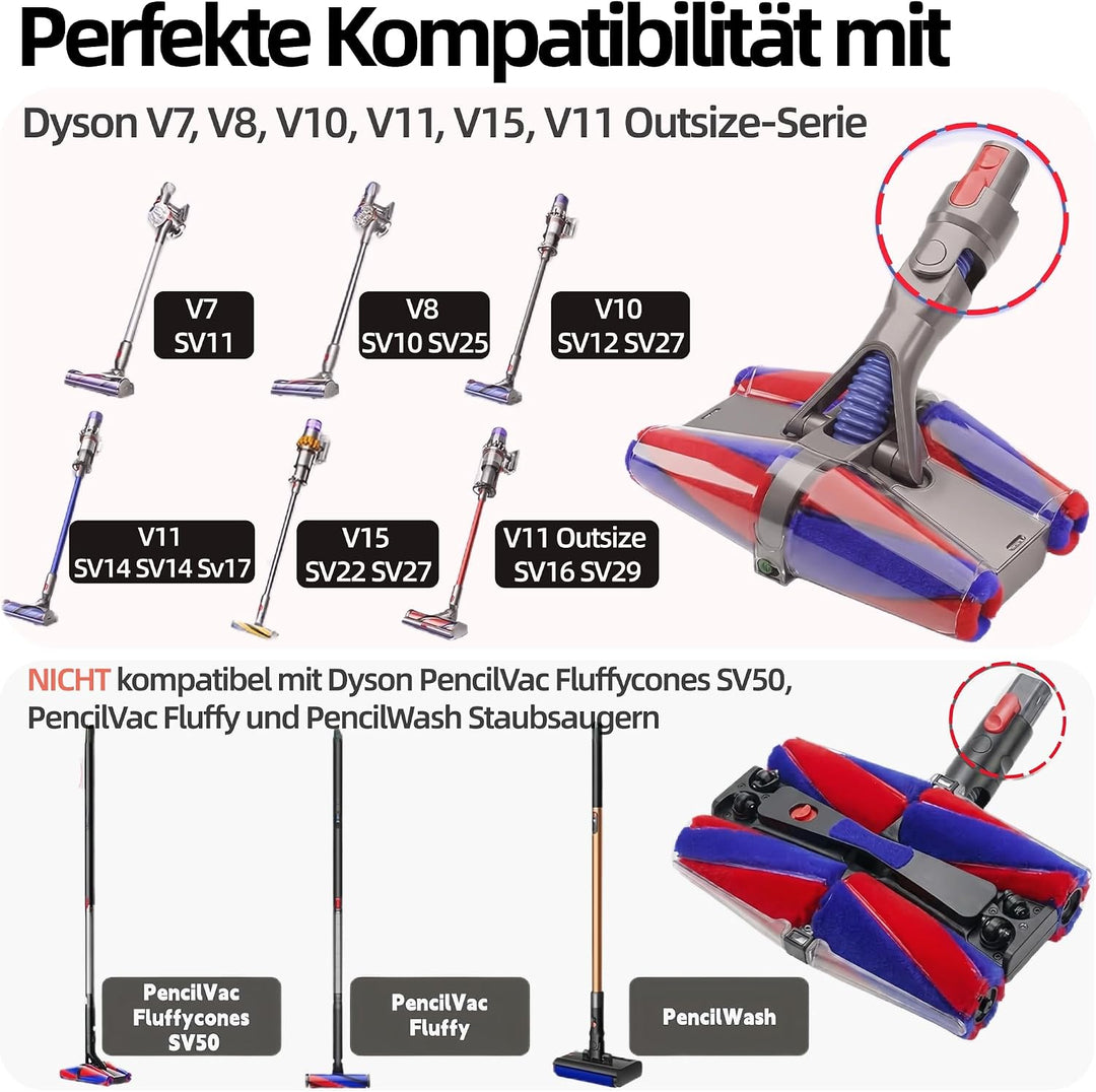 Softwalze Bürstenkopf Ersatz für Dyson V8 V10 V11 V15, Hartbodendüse mit Dualen Grünen LED-Leuchten,