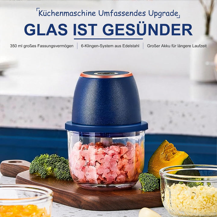 Zwiebel Zerkleinerer, Zerkleinerer Küche,350 ml,6 Edelstahlklingen,Mit Typ-C-Ladekabel für die heimi