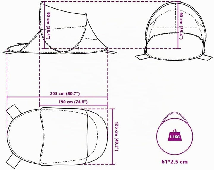 vidaXL Strandzelt, Strandmuschel mit Offenem Eingang, Campingzelt Pop-Up Wasserdicht Tragbar, Wurfze