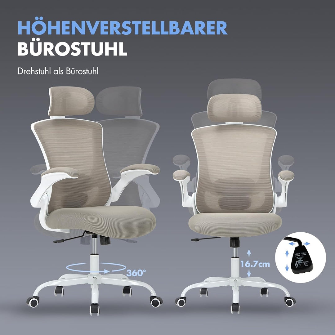 COLAMY Bürostuhl Ergonomisch, Netz-Schreibtischstuhl mit Verstellbarer Kopfstütze, Chefsessel Office