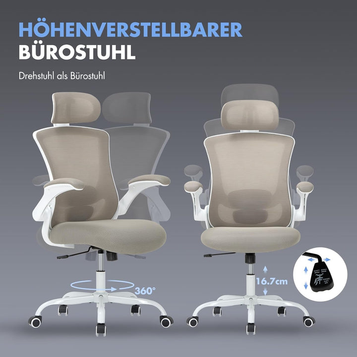 COLAMY Bürostuhl Ergonomisch, Netz-Schreibtischstuhl mit Verstellbarer Kopfstütze, Chefsessel Office