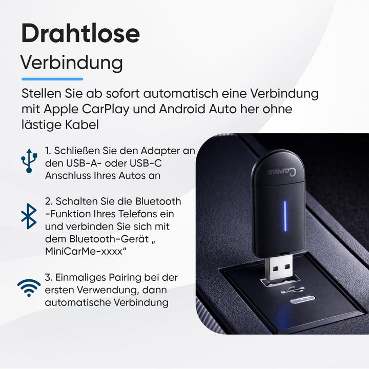 CarMe CarPlay Wireless Adapter & Android Auto Wireless Adapter - Mini USB 2-in-1 Auto Dongle - Wande