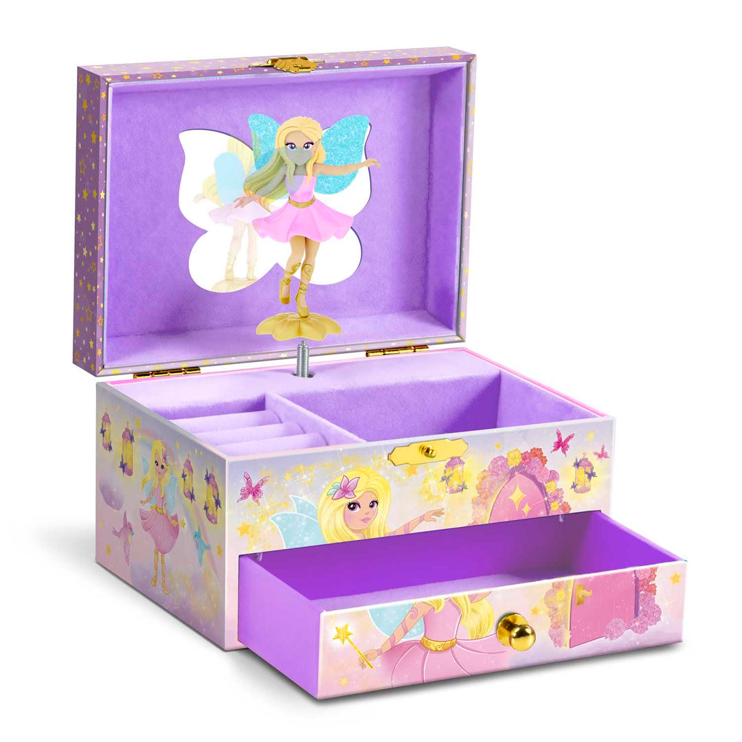 MUSIC BOX Fairy | Spieluhr mit Melodie, Mädchen Schmuckkästchen mit drehbarer Fee, Spiegel & Schubla