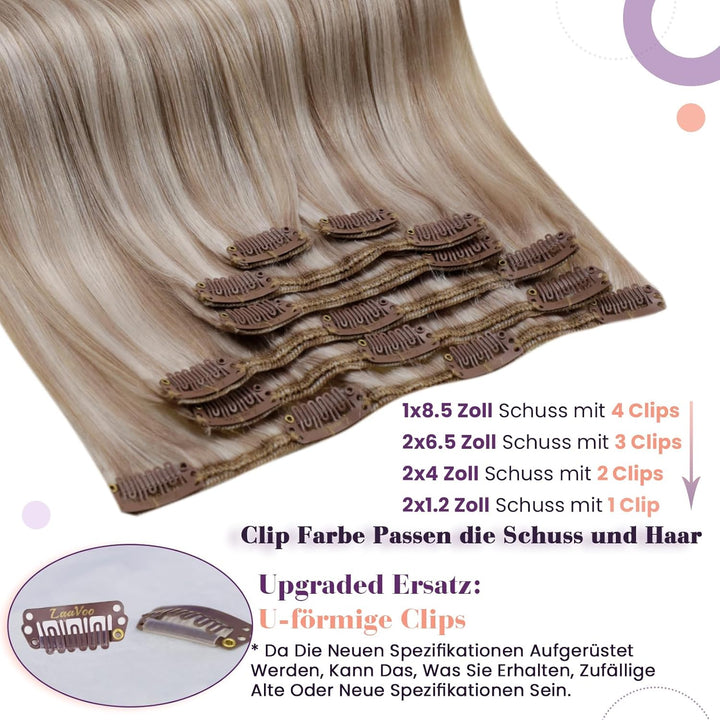 LaaVoo Blond Clip in Extensions Echthaar Highlight Echthaar Clip in Extensions 40cm Clip in Haarverl