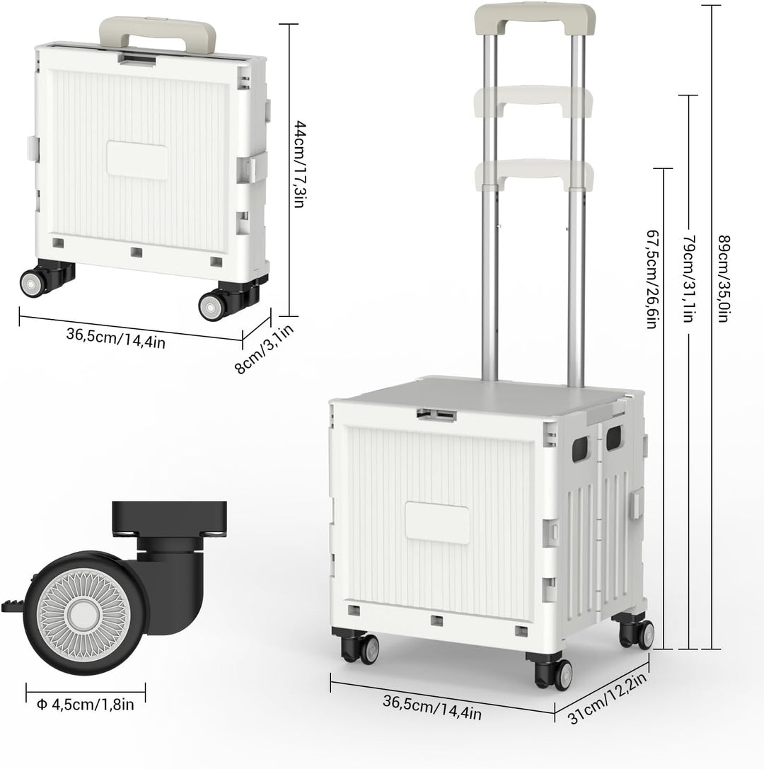 Einkaufstrolley klappbar, Einkaufswagen bis 30 kg, Transportbox mit 4 Rollen, Shopping Trolley Verst