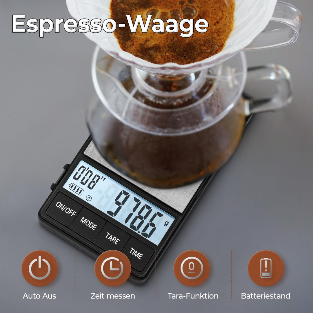 Kaffeewaage 1000g/0,1g, Espresso Waage mit Timer, Digitale küchenwaage,Barista kaffee waage,Coffee S