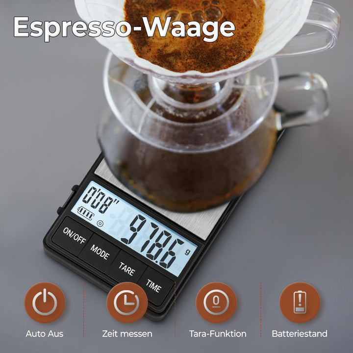 Kaffeewaage 1000g/0,1g, Espresso Waage mit Timer, Digitale küchenwaage,Barista kaffee waage,Coffee S