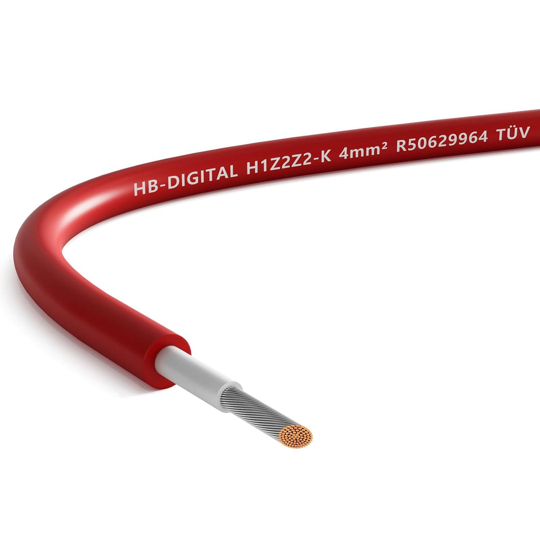 hb-digital 10m Solarkabel 4mm² H1Z2Z2-K TÜV Rheinland geprüft UV-beständig flexibel PV Kabel Reines