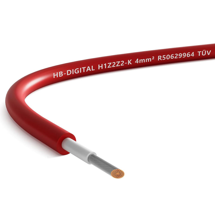 hb-digital 10m Solarkabel 4mm² H1Z2Z2-K TÜV Rheinland geprüft UV-beständig flexibel PV Kabel Reines