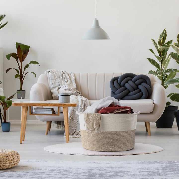 Maliton Aufbewahrungskorb für Wohnzimmer, Wäschekorb Geflochten aus Baumwollseil,Spielzeug Korb mit