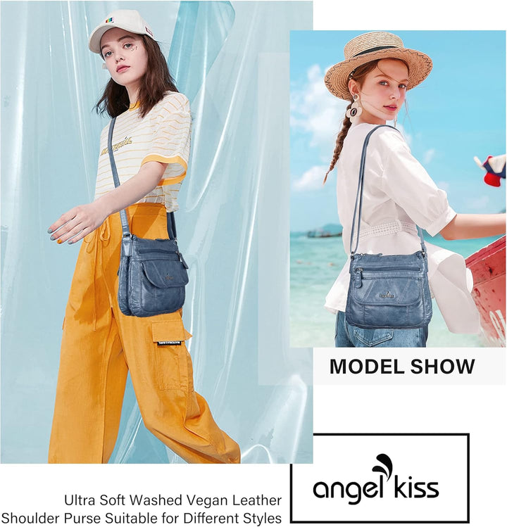 Angelkiss Kleine Damen-Umhängetasche, Leder, Schultertasche für Damen, Hobo-Tasche mit verstellbarem