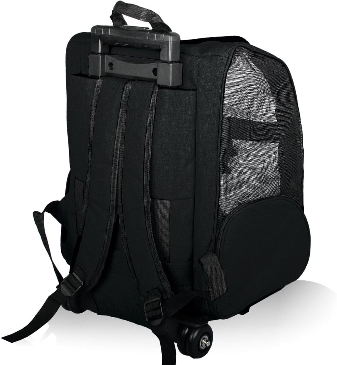 2IN1 Transporttasche mit Rollen bis 15kg Rucksack Trolley Hund Katze Hunderucksack Tasche (Schwarz),
