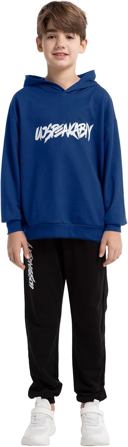 amropi Jungen Hoodie Trainingsanzug Sweatshirt Top und Hose Kleidungsset 2-15 Jahre 4-5 Jahre Blau K