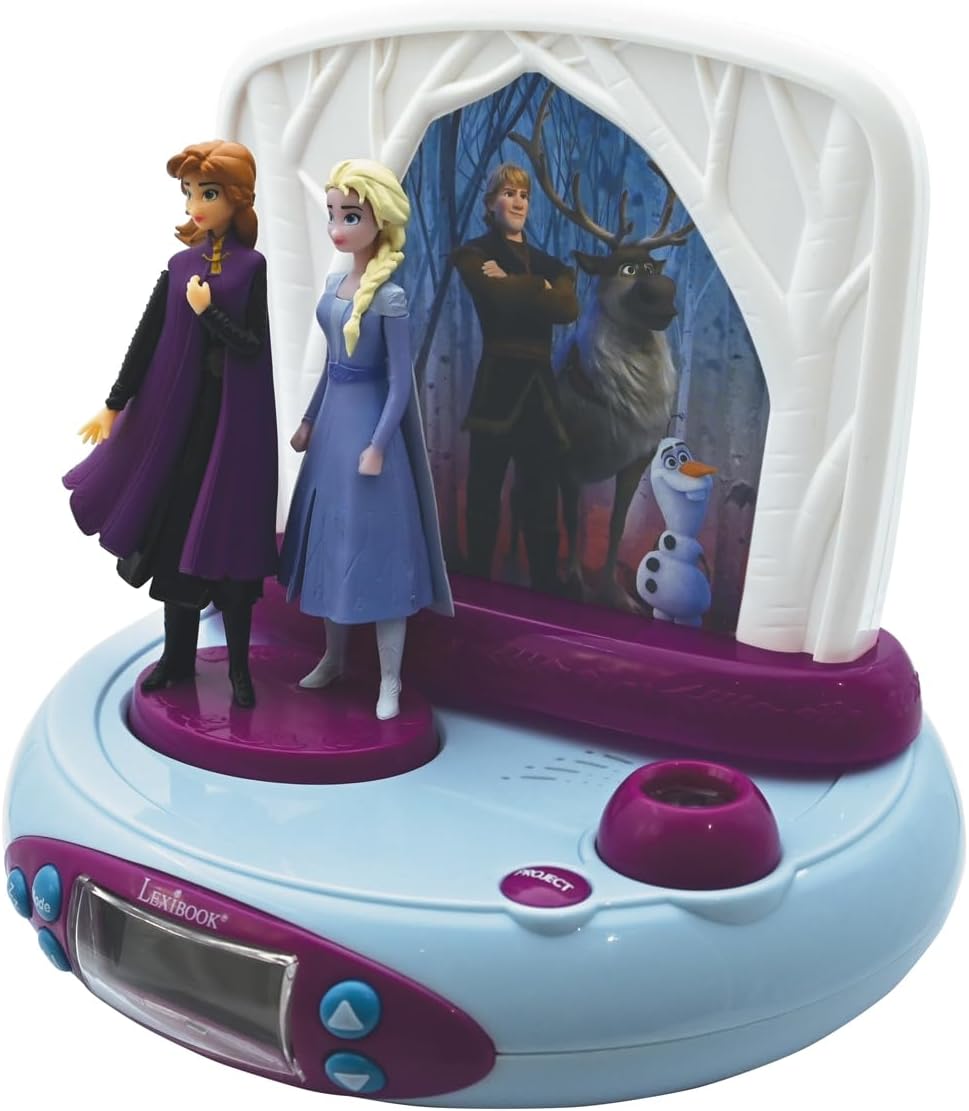 Lexibook Disney Frozen Die Eiskönigin 2 ELSA & Anna, Projector-wecker mit Klingeltönen, Nachtlicht,