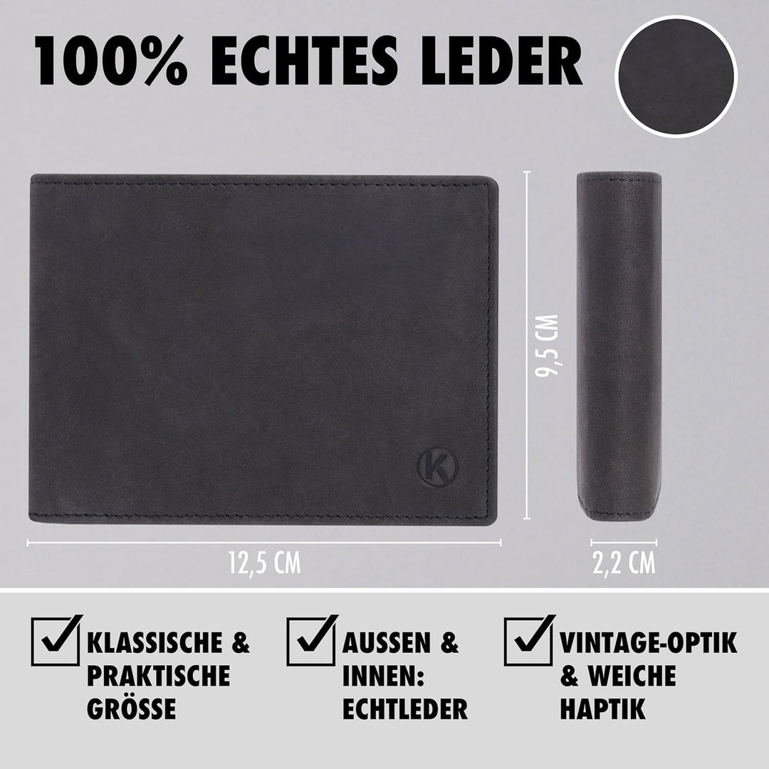 Geldbörse Herren Leder Braun mit RFID Schutz I Echtleder Portemonnaie Gross I 13 Fächer I Geldbeutel