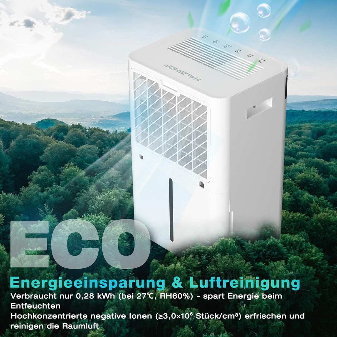 HAUSHOF Luftentfeuchter Elektrisch 20L/Tag, 41dB Leiser Entfeuchter Elektrisch mit Negativ-Ionen für