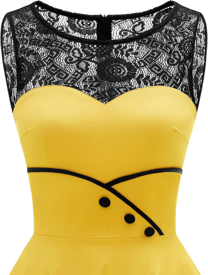 Bbonlinedress Damen Cocktailkleid Rockabilly Spitzenkleid 50er Retro Vintage Faltenrock Elegant Ärme