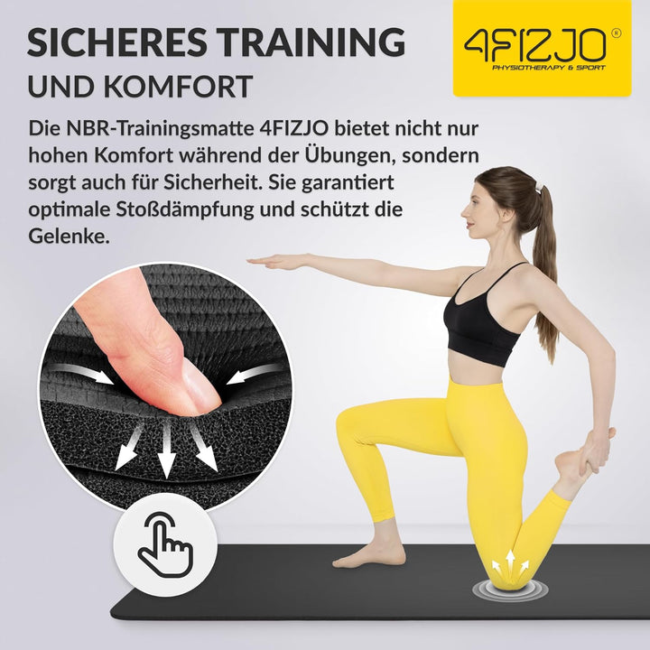 4FIZJO Fitnessmatte mit Tragegurt, Abm. 180x60 cm, NBR-Schaumstoff, Rutschfest, Komfort, In &amp; Outdor