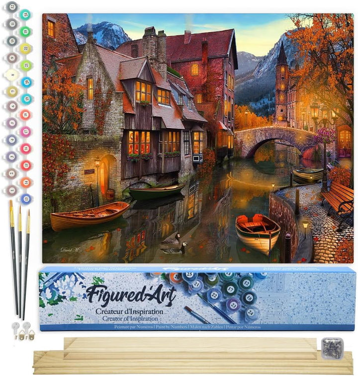 Figured'Art Malen Nach Zahlen Erwachsene Mit Rahmen Kanal im Herbst - Paint by Numbers Basteln DIY B